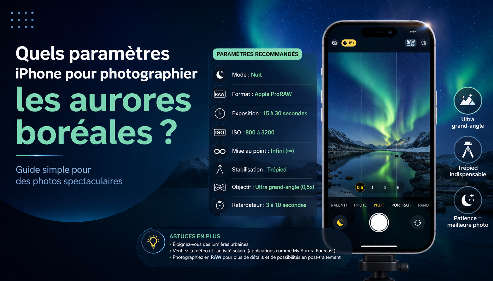 Quels paramètres iPhone pour photographier les aurores boréales ?